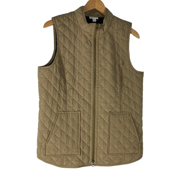 J. Jill Jackets & Blazers - J. Jill Heritage Quilted Vest Full Zip Pockets Women's Size M Tan Spring Layer